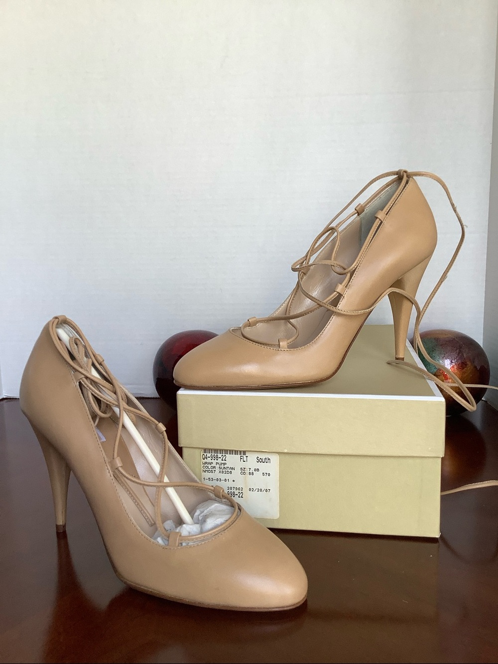 Michael Kors Vintage Nude Lace-Up Pointed-Toe Stiletto Heels